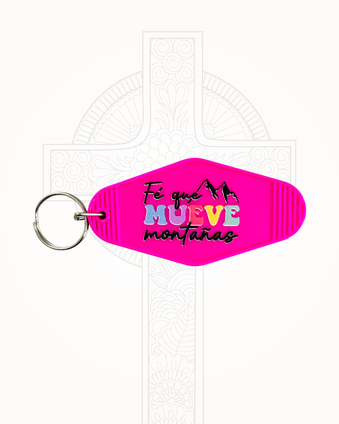 Llavero Fuscia Fe Que Mueve Montanas