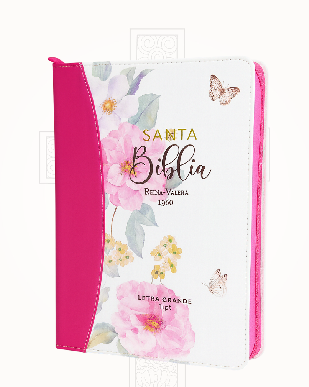 Biblia Reina Valera 1960 Fucsia Floral Letra Grande 12 pts