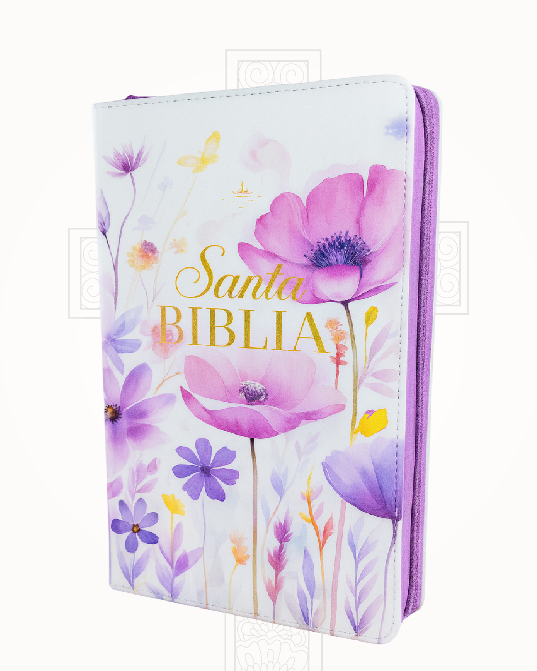 Biblia Reina Valera 1960 Lila Fantasía Floral Letra Grande 12 pts
