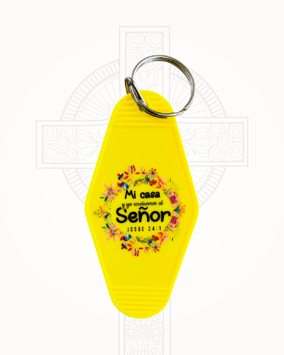 Llavero Amarillo Mi Casa y Yo Serviremos al Señor