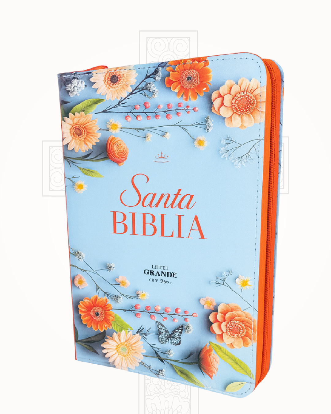 Biblia Reina Valera 1960 Naranja y Azul Floral Letra Grande 12 pts