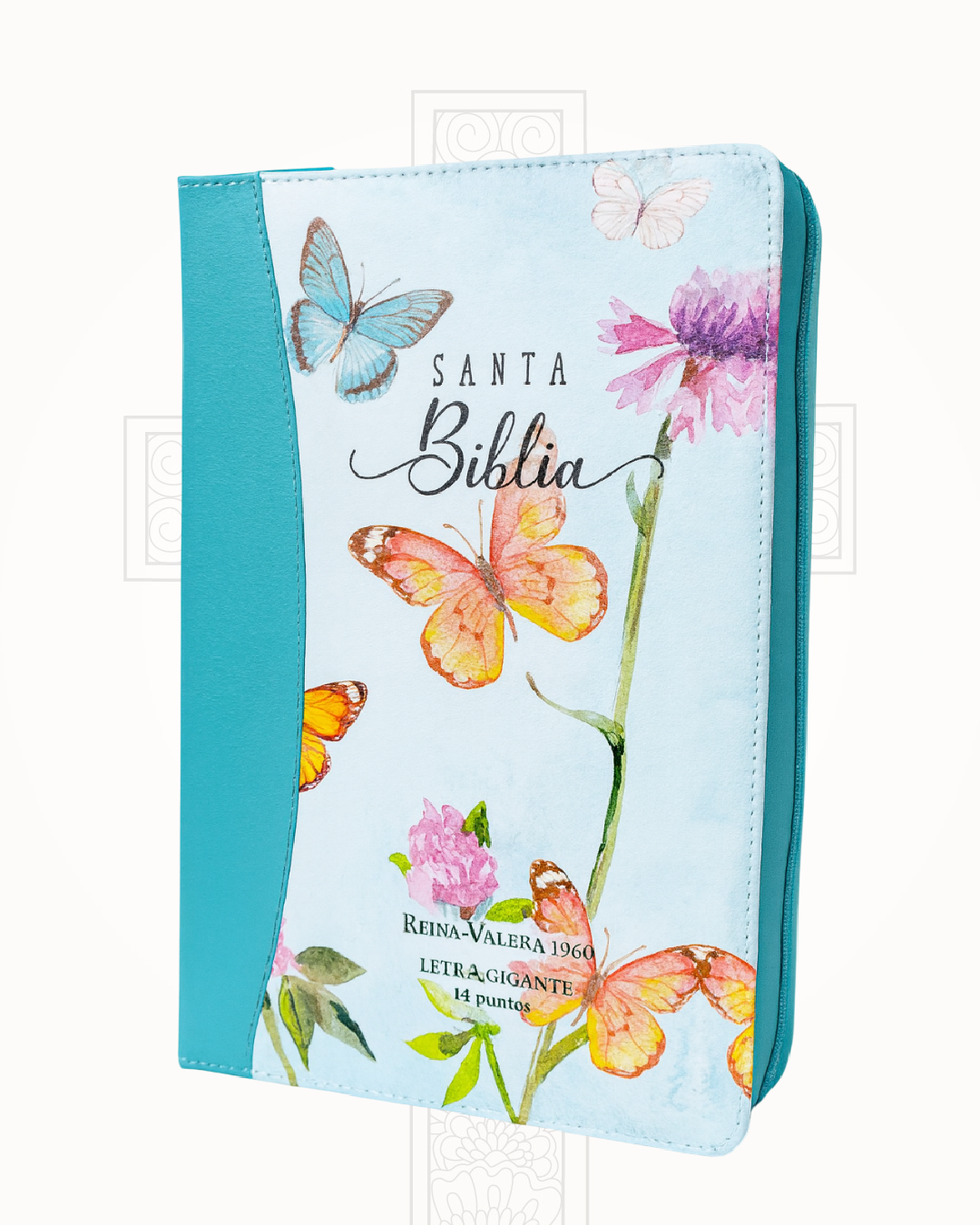 Biblia Reina Valera 1960 Turquesa Floral con Mariposa Letra Gigante 14 pts